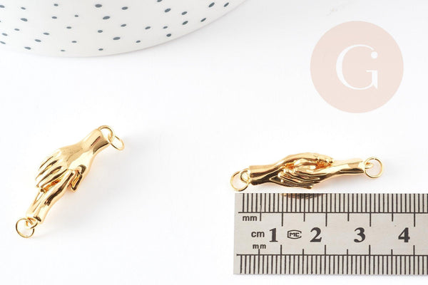 Pendentif connecteur poignée de main laiton doré 18k 22mm,pendentif doré pour création de bijoux, x1 (G5981)