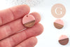 pendentif disque bois résine rose 18mm,création bijoux bois,x5 G1011