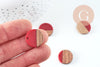 pendentif disque bois résine rouge 18mm, création bijoux bois, x5 G0332