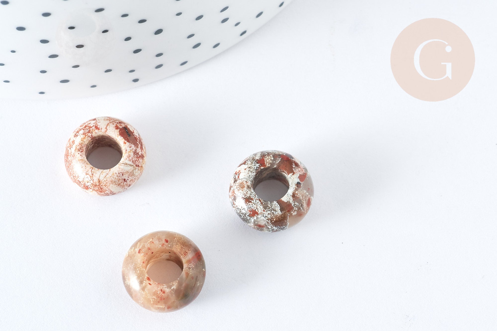 pendentif donut rondelle jaspe création bijoux 14mm, création bijoux pierre naturelle, x2 (G7558)