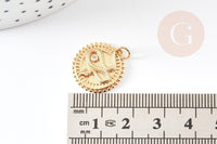 Pendentif médaille serpent laiton doré 18k cristal 18.5mm, pendentif animal zircon, x1 (G4279)