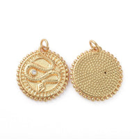 Pendentif médaille serpent laiton doré 18k cristal 18.5mm, pendentif animal zircon, x1 (G4279)