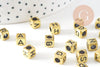 perle carré Lettre Alphabet plastique doré, plastique lettre,création bracelet mots,6mm, x 10Gr (G2097)