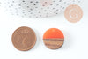 perle disque bois résine orange corail 18mm,création bijoux bois x5, G3153