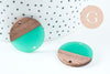 perle disque bois résine turquoise 28mm, création bijoux bois x5 G7518