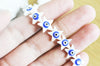 perle étoile nacre blanche mauvais oeil bleufoncé, fournitures créatives,chance, cabochon nacre, gri-gri,12mm ,x 10,G3301
