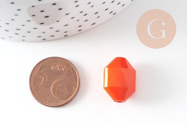 perles facettées plastique ORANGE, fournitures créatives, perles bijoux, fabrication bijoux, perles vintage, 1.8cm,x 10 (G7144)