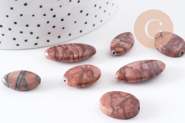 perles ovales jaspe sésame zébré naturel marron, x5 (G4896)
