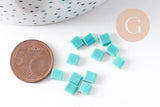 perles rocaille carré verre rectangle vert, perle carré création bracelet, perle tila,4.5mm,2 trous, x50 (4.8GR)(G5480)