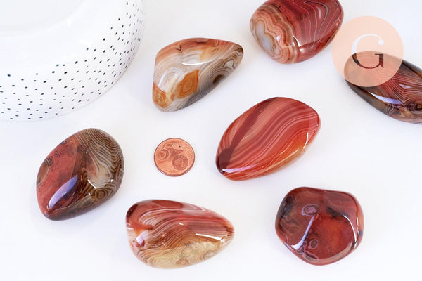 Pierre agate sardonyx naturelle roulée 45-66mm, pierre orange naturelle litotherapie, x1 (G5782)