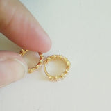 Créoles laiton doré 18k Feuille zircon cristal blanc bijoux doré, oreille percée, cadeau anniversaire,paire boucles cristal, 13.5mm,G3150