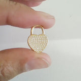 Breloque cadenas cœur laiton doré 18k cristal 20mm,pendentif amour pour création bijoux, l'unité,G3163