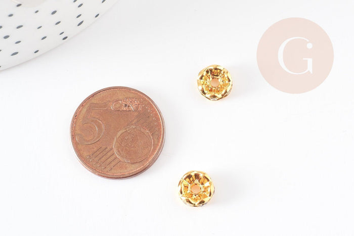 Rondelles laiton doré zircon grade B 8mm, perle intercalaire, x20 (G5602)