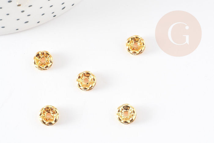 Rondelles laiton doré zircon grade B 8mm, perle intercalaire, x20 (G5602)