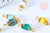 Pendentif carré doré carats verre multicolore 13mm,pendentif cristal, pendentif doré cristal, création bijoux,les 10 G6405
